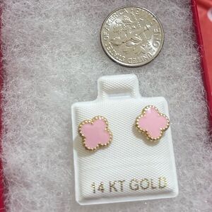 14K Gold Pink Clover Stud Earrings for Kids